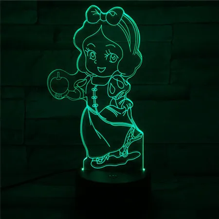 

3D illusion Night Light Dreamy Princess Snow White LED Desk Lamp Girl Gift Kids Toy 7 Color Change Bedroom Home Decor 193