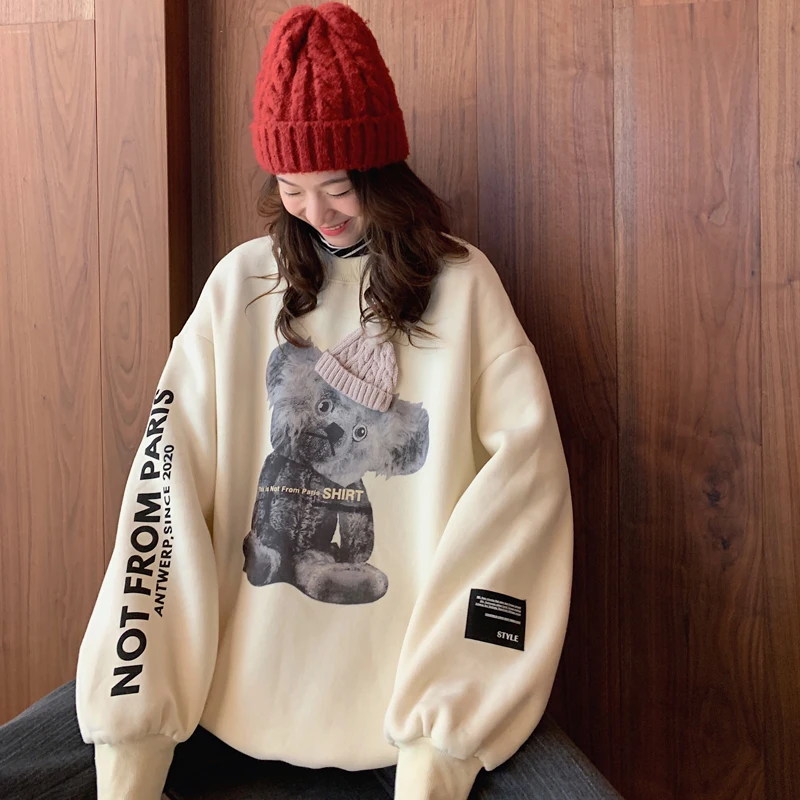 

Sweater women's autumn and winter loose Korean ins lazy wind bf plus velvet thick super fire bear coat