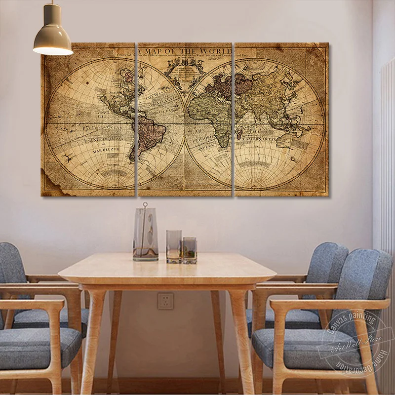 

World Map Retro Style Wall Picture Vintage Canvas Painting Home Decor Artwork Painting for Bedroom Decor Sticker Birthday Gifts