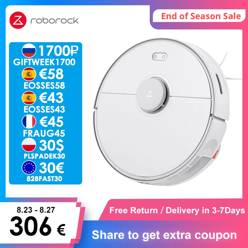 [Code 2400₽ : GIFTWEEK1700] Робот пылесос Roborock S5 Max автоматическое умное планирование