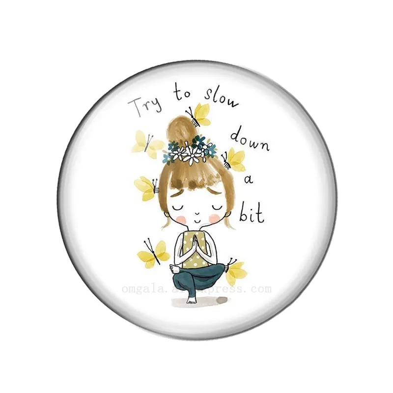Йога девочка мультфильм мотивационные цитаты стекло Кнопка ювелирные изделия DIY