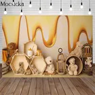 Милая медовая фотография Фон Медведь Новорожденный ребенок торт разбивать портрет день рождения ребенка душ фон фото студия фотосессия