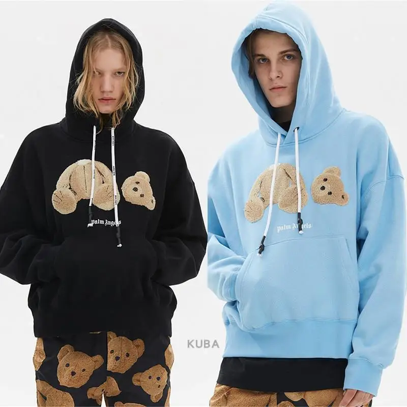 

Свитшот оверсайз, одежда для пар, свитшот с вышивкой медведя, Мужской и Женский Повседневный свитер с капюшоном, толстовка, женский зимний т...