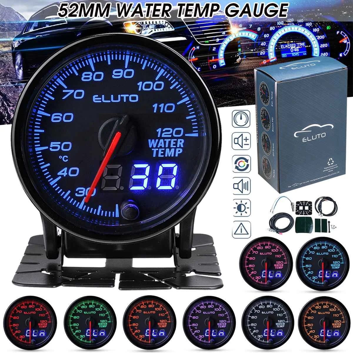 Универсальный автомобильный измеритель температуры воды Eluto цифровой ЖК-дисплей