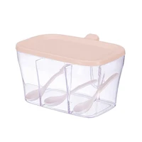 3 grid kitchen transparent salt sugar spice seasoning storage box container
