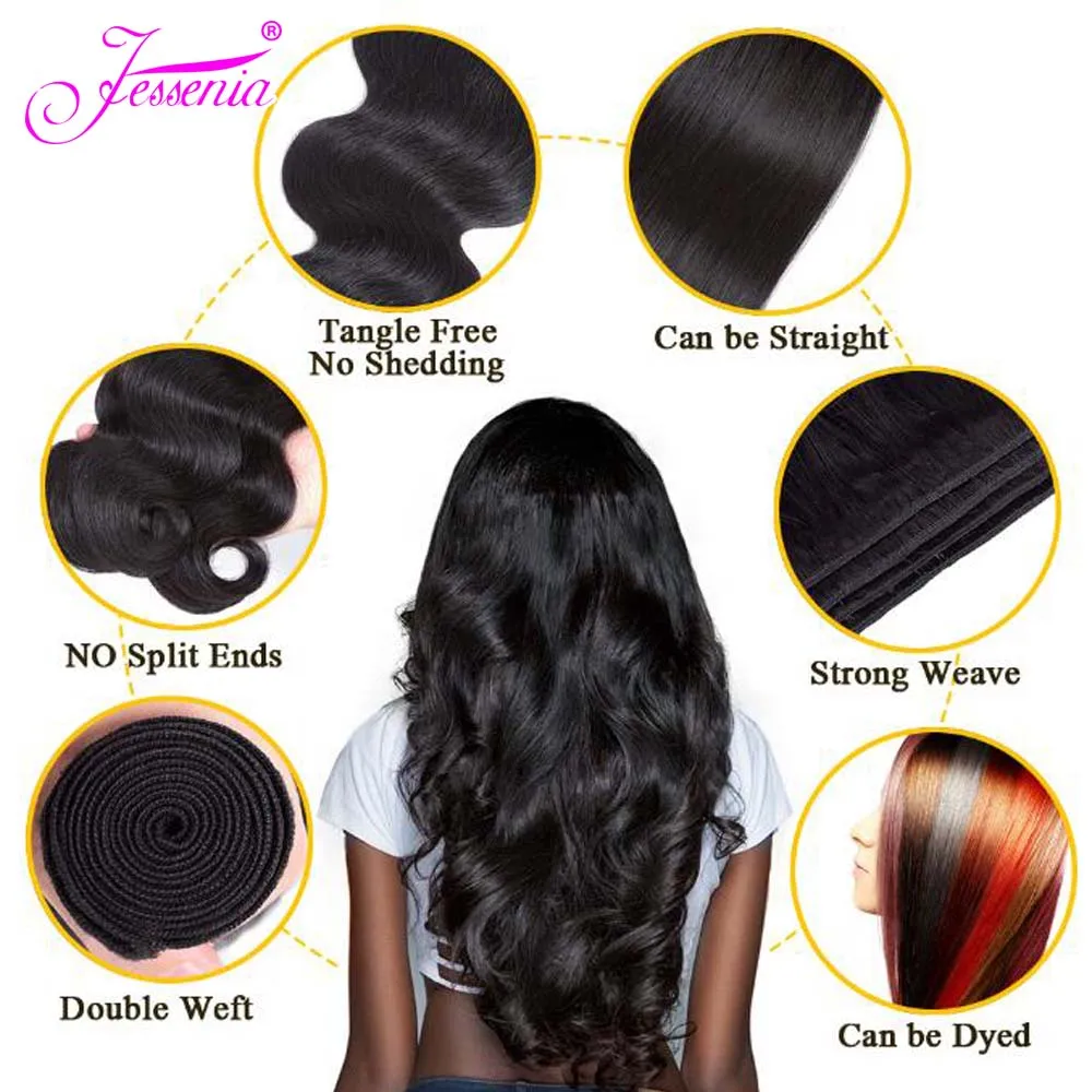 Объемная волна 3 пучка s с закрытием перуанские пучки волос Remy человеческие