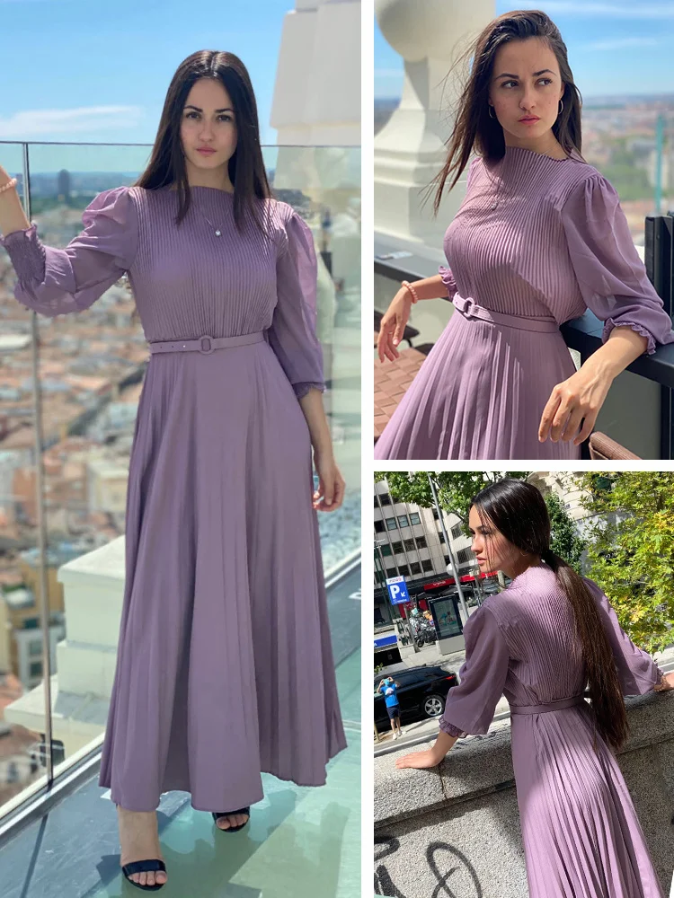 

Autumn fashion street French long skirt women's long sleeve round neck dress
