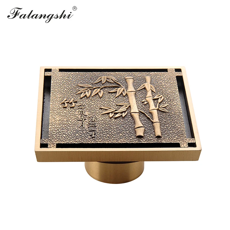 Медный латунный слив пола 10 см квадратный цветочный художественный резной Слив