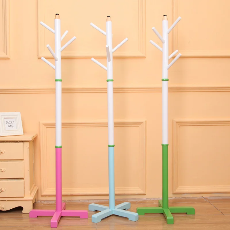 

5 Hooks 133cm Wood Children Clothes Rack Assembly Standing Hanger for Coats/Hats/Bags Pencil Shape Boys/Girls Clothing Shelf