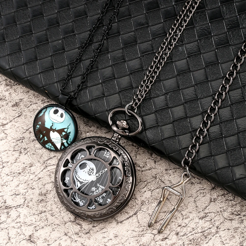 Black Hollow Quartz Pocket Watch Gift Set In A Box Male Thick Chain Pendant Watch Exquisite Accessories Gifts for Son Dad Men