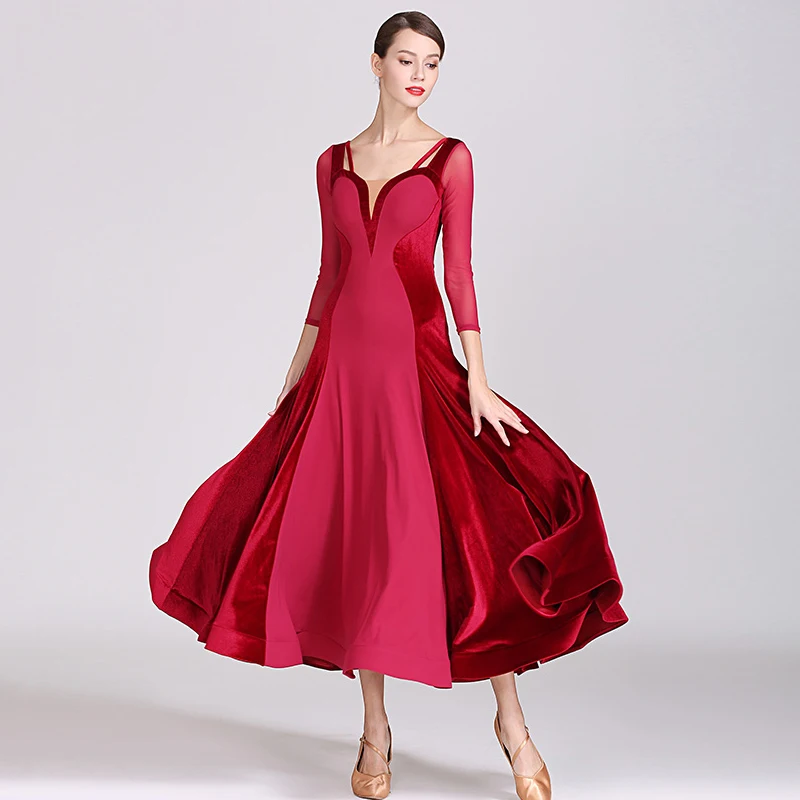 Зеленое красное бархатное платье для бальной комнаты стандартные танцевальные