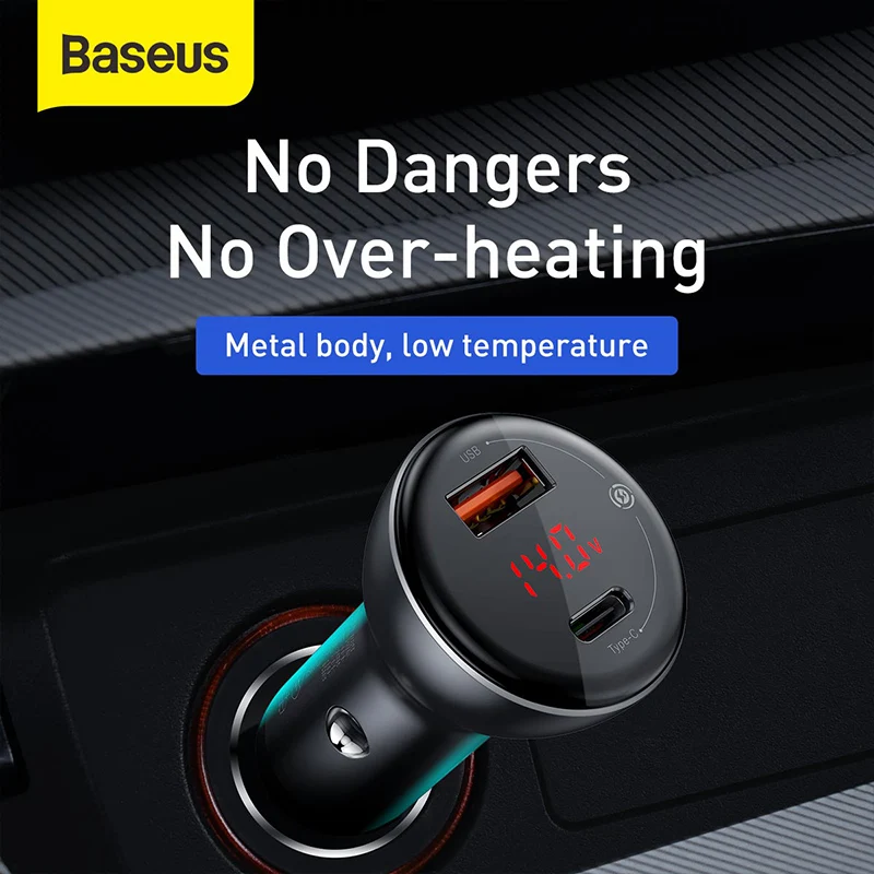 

Baseus 45W Metal Digital Display Dual USB Type C Quick Charge 4.0 3.0 Car Charger For iPhone Xiaomi Huawei Mobile Phone Charger
