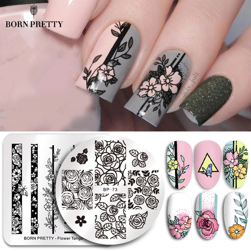 2 шт. пластины для стемпинга ногтей в виде цветов|Шаблоны дизайна ногтей| |