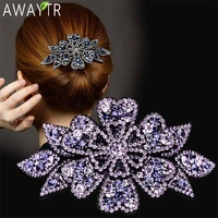 awaytr crystal flower barrettes hair clips for women vintage rhinestone hairpins headwear girls hair accessories jewelry clips