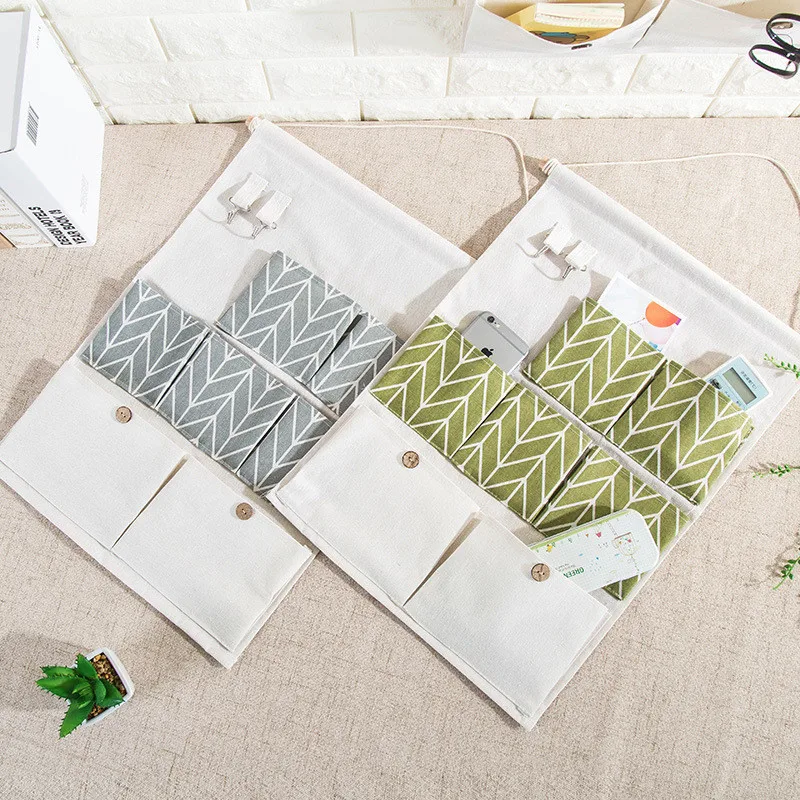 Cotton And Linen Hanging Bag Seven Grid Pockets Can Be Hanged Key Storage Door Wall Hook |