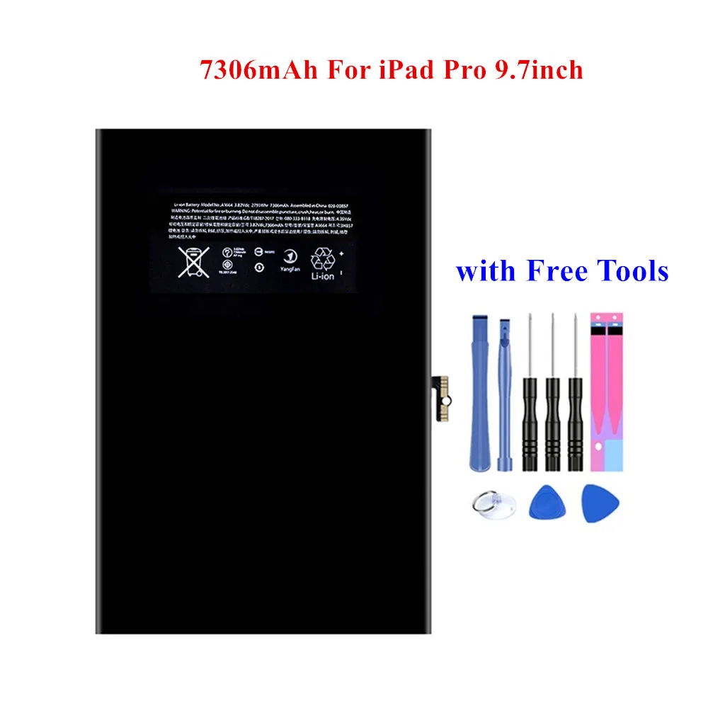 

100% New Spare Battery For iPad Pro 9.7 inch A1673 A1674 A1675 A1664 7306mAh Replacement Batteria 0 Cycle Akku +Tools