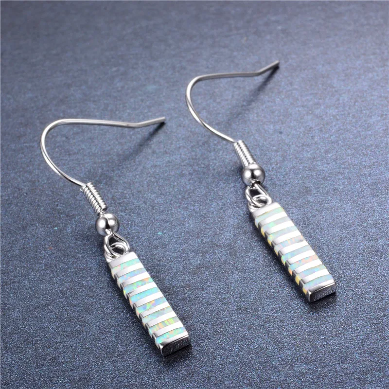 Женские длинные висячие серьги с синим и белым огненным опалом | Украшения