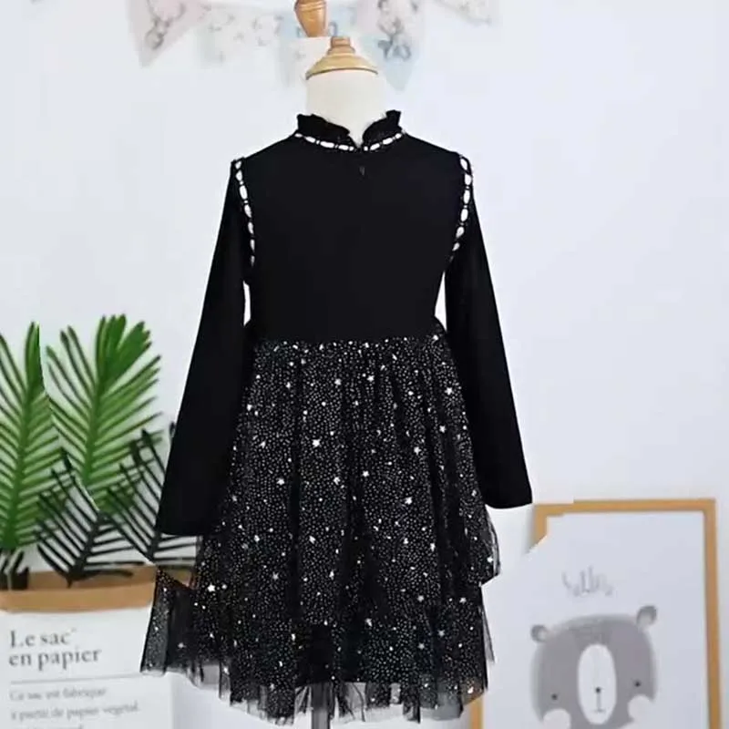 

Teenager Baby Girls Dress Autumn 2020 Children Cotton Dresses Girl Clothing Spring Patchwork Long Sleeve Toddler Dress Black