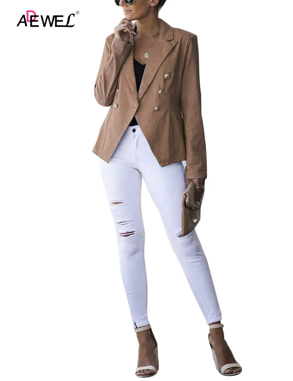 ADEWEL синий Для женщин офисные пальто открытой передней короткий кардиган с