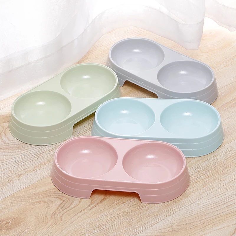 

Double Pet Bowls Dog Cat Food Water Feeder Plastic Pet Drinking Dish Feeder Puppy Feeding Supplies For small Dogs accessories