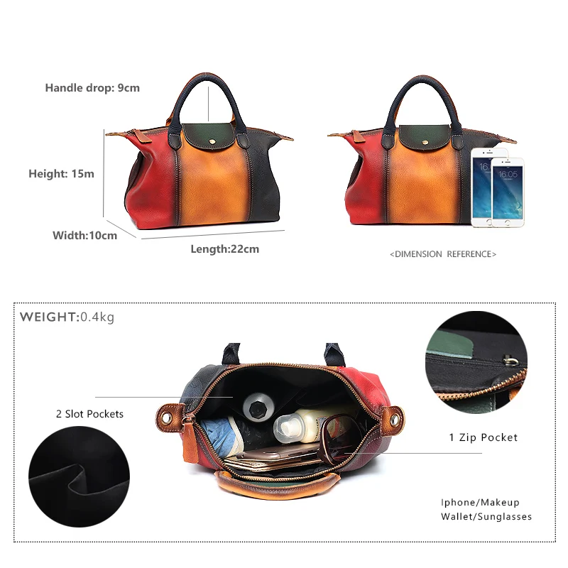 

SC Design Patchwork Real Leather Women Top-handle Tote Retro Painting Color Crossbody Bag Female Casual Cowhide Shoulder Handbag