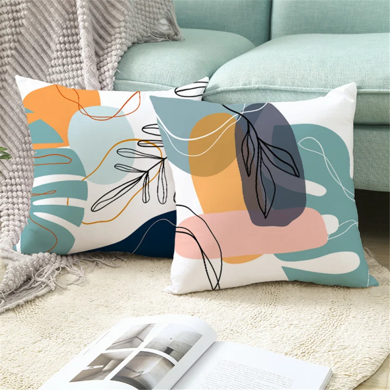

Nordic Style Abstract Geometric Flower Pillowcase Home Sofa Polyester Peachskin Cushion Cover Bedroom Hotel Car Decoration 45*45