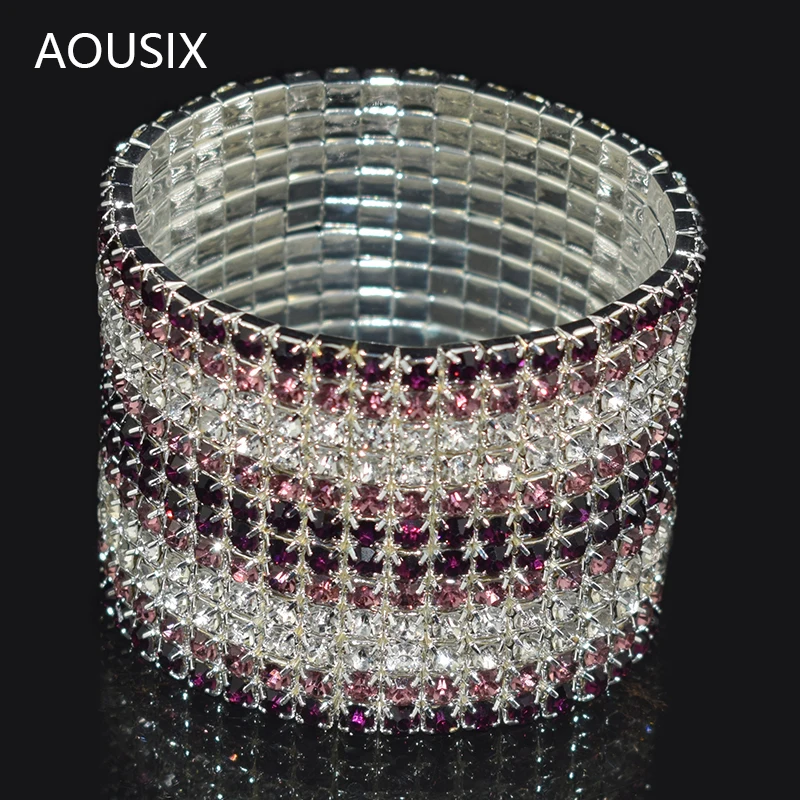 Желтый/фиолетовый модные стразы ширина тянущиеся браслеты эластичный