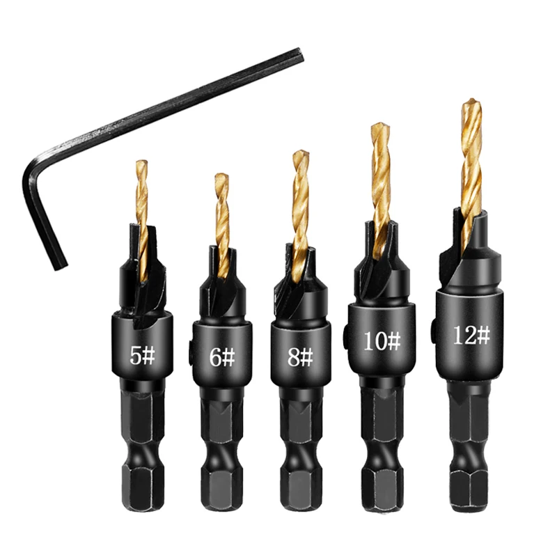 

High Quality 5Pcs/Set Hex Shank Drill Bit Set Screw Countersunk Drilling Reaming Durable Tools Sets