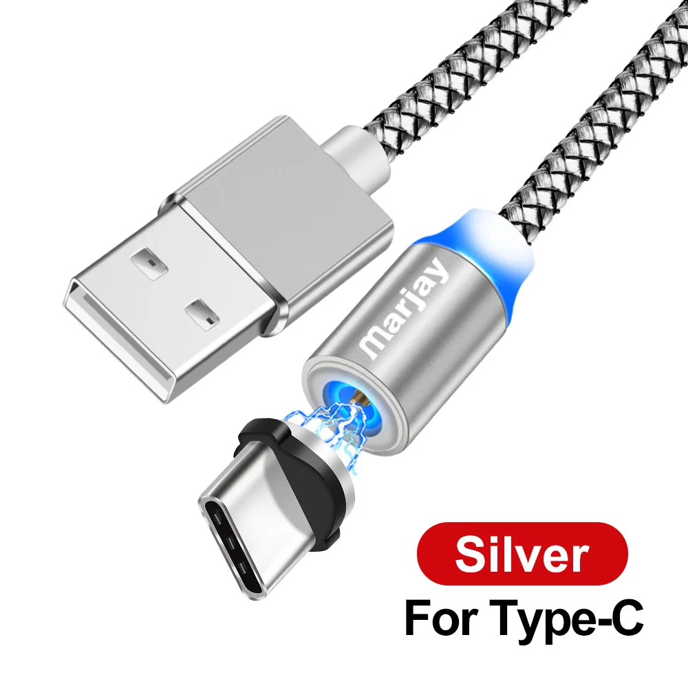 Магнитный usb-кабель Marjay для быстрой зарядки iphone, кабель Micro USB type-C для samsung, Xiaomi, huawei, провод зарядного устройства для мобильных телефонов - Цвет: Silver For Type C