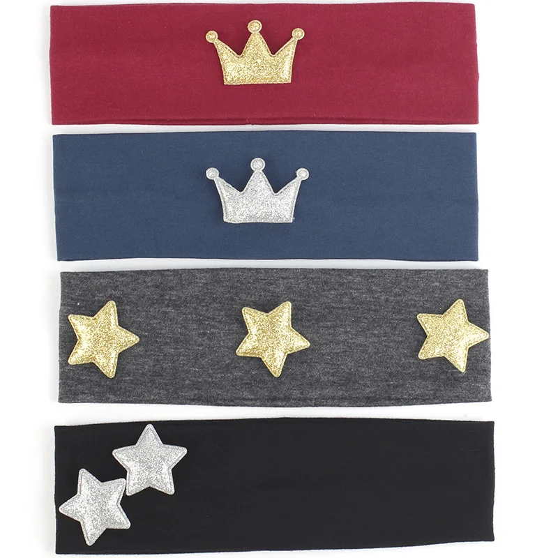 

New Soft Solid Color Baby Headband Crown Stars Printing Headwear Children's Fashion Kid Hairband Elastic Turban Hair Accessories