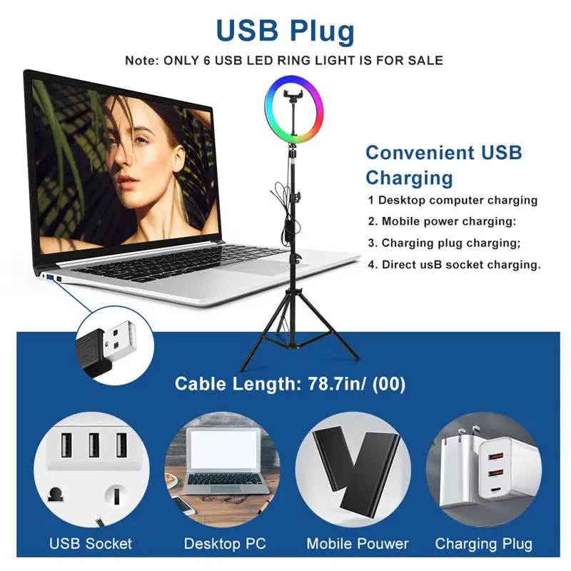 Yizhestudio 10in Selfie Ring Light with Stand tripod Dimmable LED Ring Lamp with Phone Holder USB Plug for Live Video Streaming