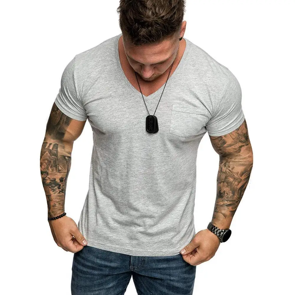 

Casual Fashion T-Shirt Short Sleeve Men Solid Color Short Sleeve V Neck Slim Fitness T-Shirt Blouse Top T-Shirt Sportswear Tops