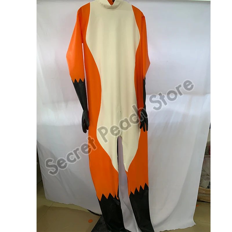 Латексный костюм кошки Косплей лиса хвост надувной резиновый с лисьим капюшоном