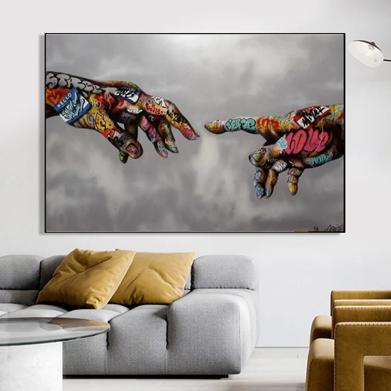 

Hands Creation of Adam Canvas Paintings Reproductions Classical Famous Canvas Wall Art Pictures for Home Living Room Decoration