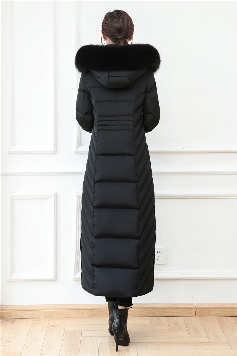 S- 4XL plus size Winter over the knee X-long 90% Duck down coat female X-Long thick warm Down Jacket real fox fur Parkas F442