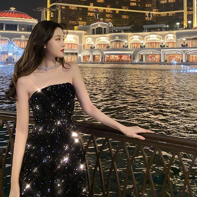 

2020 Summer Sexy Women Chiffon Sequin Camis Back Hollow Long Party Elegant Gown Dress robe femme sukienki vestidos vestido