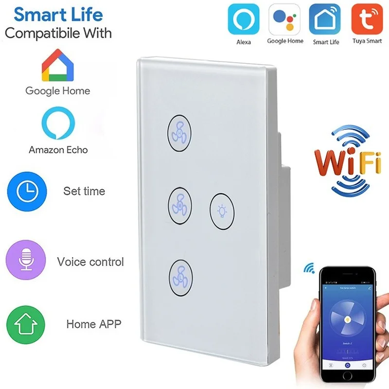

Wifi Smart Touch Fan Light Switch Ceiling Lamp Wall 110V-240V on Off Control Speed Remotely for Tuya,Alexa Google Home