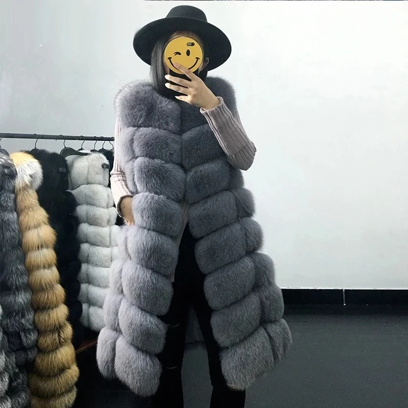 HJQJLJLS 2021 New Women Long Fashion Casual Warm Slim Sleeveless Faux Fur Vest Female Winter Fluffy Artificial Fur Coat Jacket