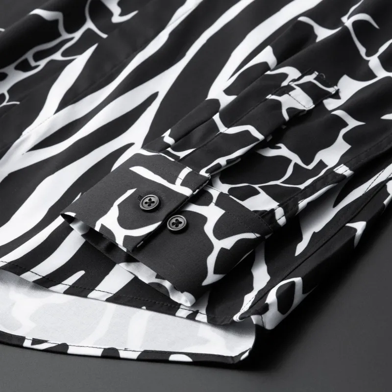 

Gothic Mens Black White Colors Mixed Printed Casual Shirts New Clubwear Man Spring Summer Harajuku Long Sleeve Party Shirt Tops