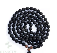 8mm black volcanic gemstone 108 beads tassel mala necklace cheaply monk cuff chakas wrist energy buddhism wristband handmade