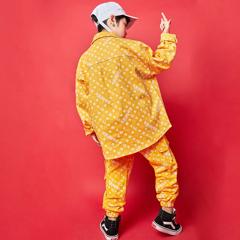 

Children Hip Hop Dance Costumes Kids Street Dance Clothing Yellow Plaid Shirt Pants Set Boys Jazz Ballroom Dance Wear SL1956