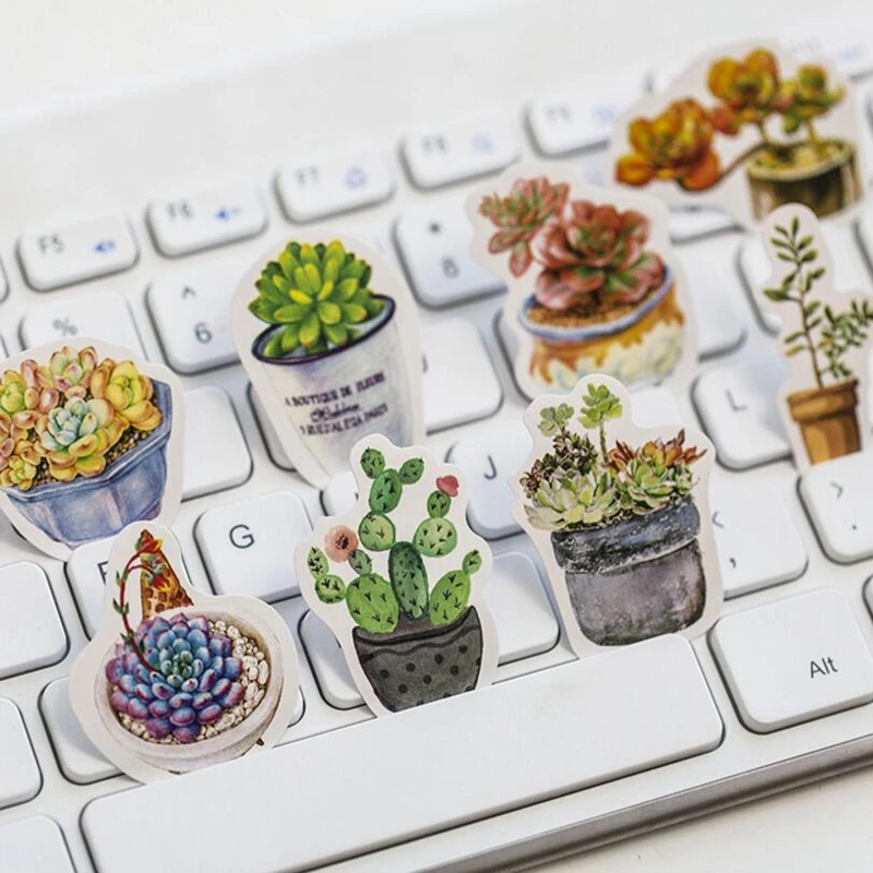 50 шт./лот кавайные наклейки с зелеными растениями и кактусами Декоративные