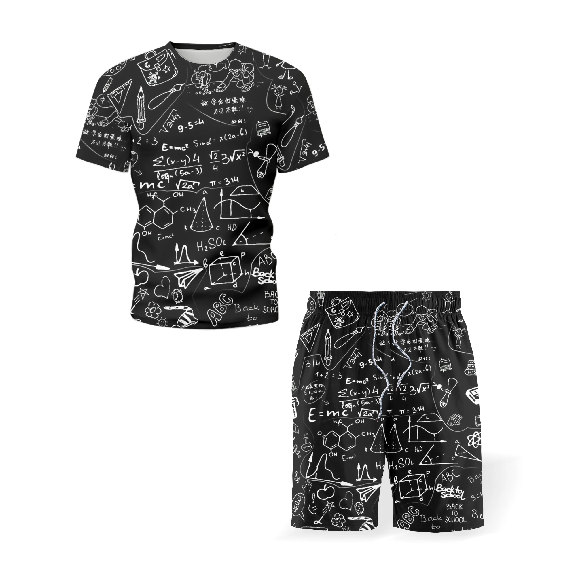 

2021 summer stitching color men's short-sleeved 3DT shirt milk beer print full sportswear top + shorts