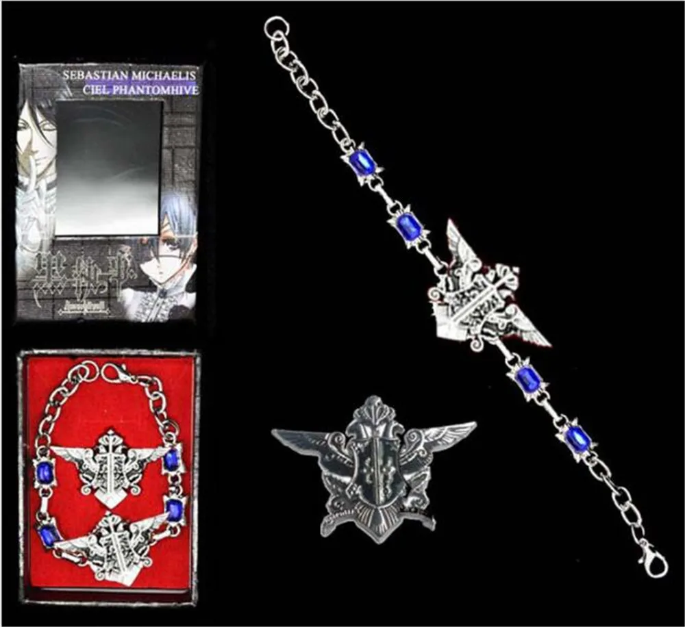 Черный браслет с металлическим кольцом Kuroshitsuji львей Phantomhive Себастьян михаелис