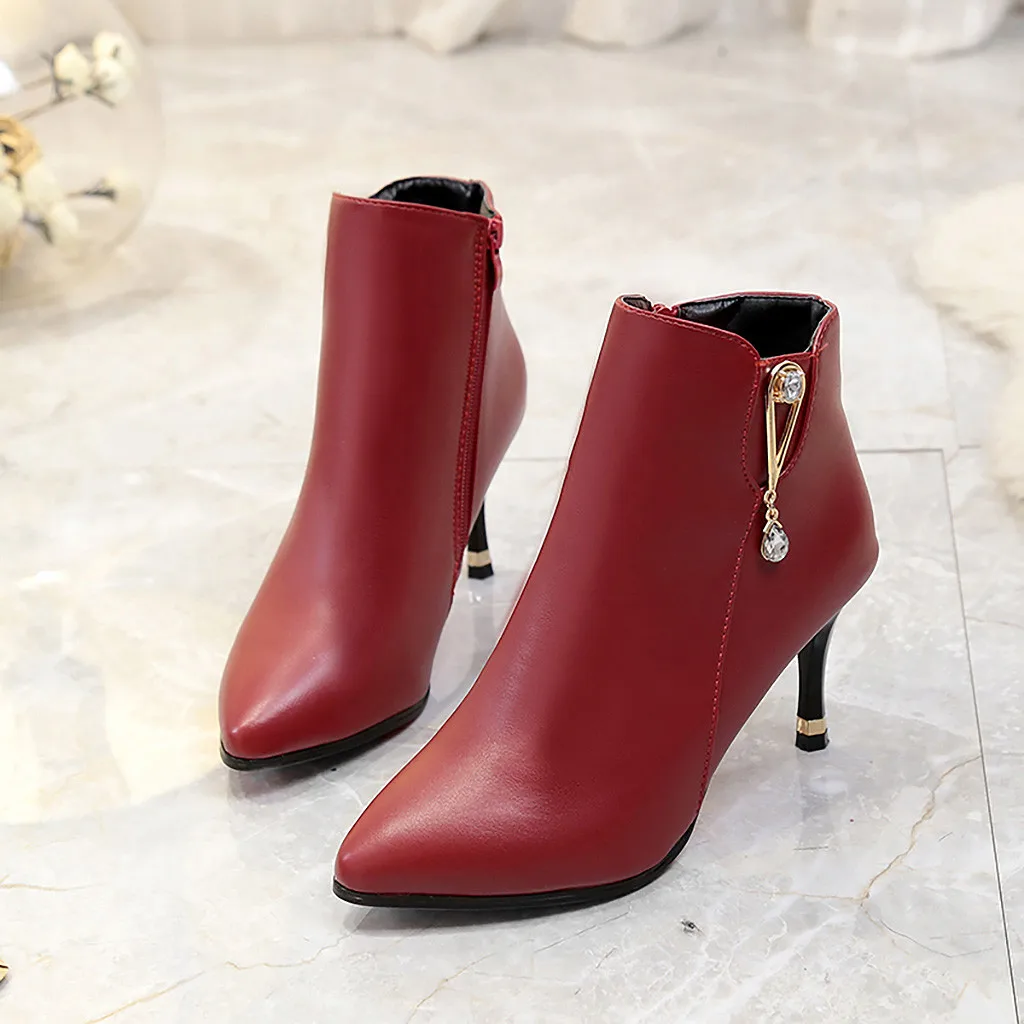 Новинка 2019 года сезон весна осень модная женская обувь на молнии с острым носком