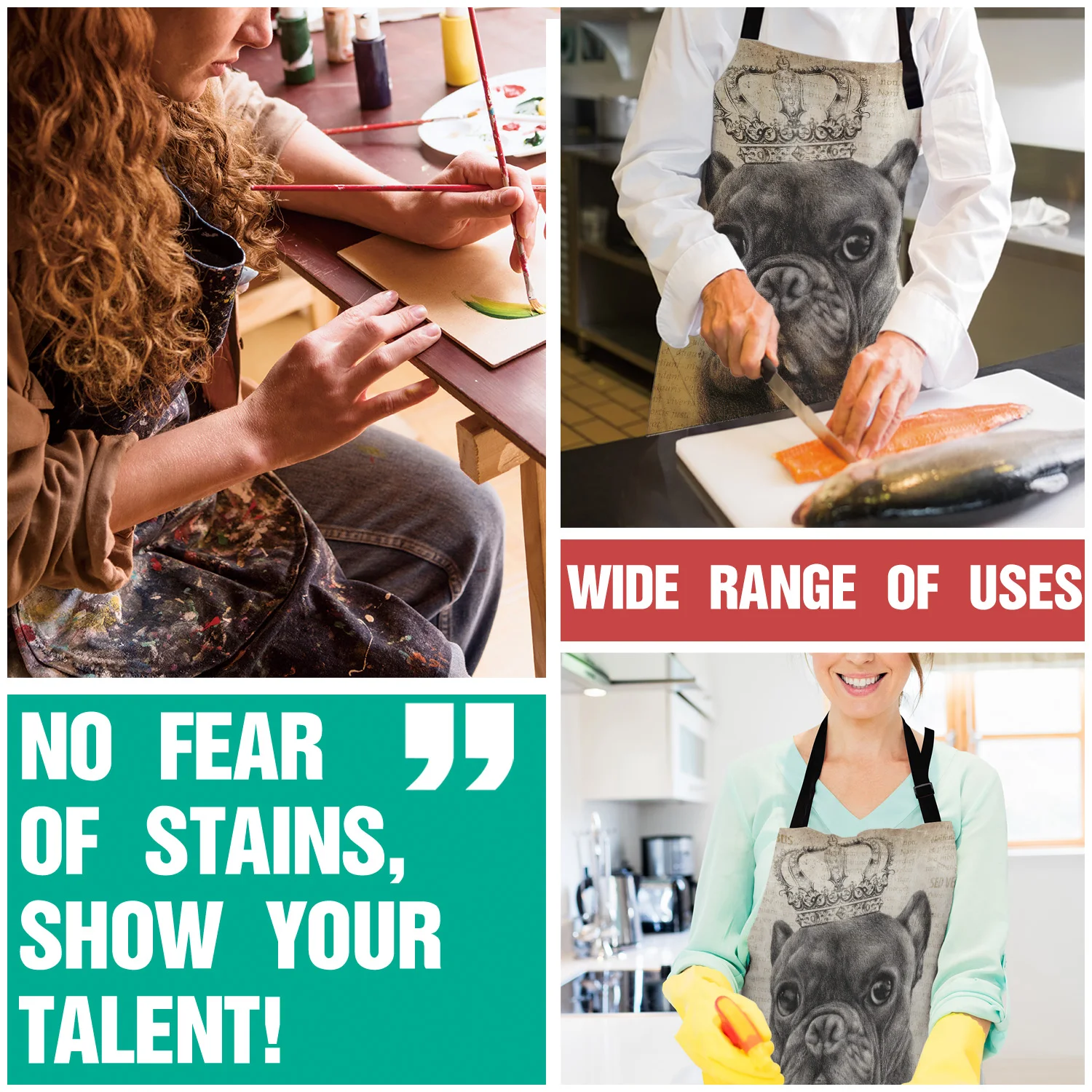 Смешной фартук собака породы бульдог носить Ретро Корона старая газета Кухонные