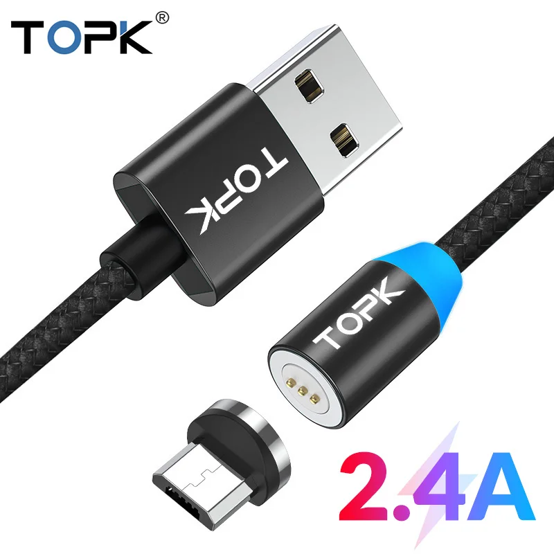 Магнитный Micro USB кабель TOPK AM37 для Xiaomi Redmi Note 7 Sasmung кабели синхронизации данных и