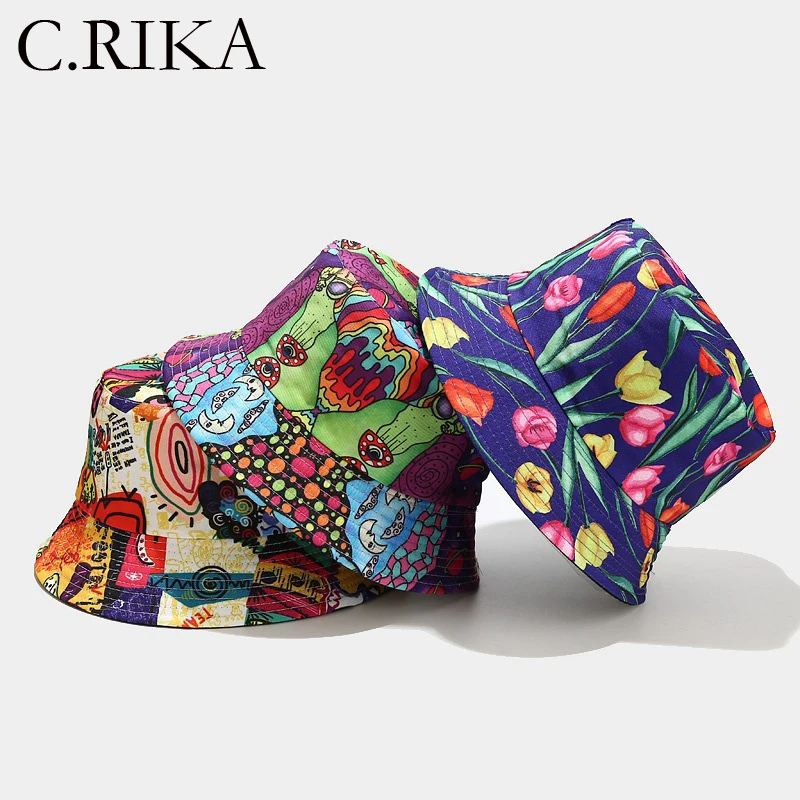

Summer Bucket Hat for Men Women Fashion Hip Hop Two Side Flowers Leaf Print Sun Hat Bob Boy Girl Streetwear Fisherman Hat Panama