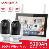 wireless wifi 3mp battery security ip camera with 7 inch nvr monitor system hd cctv surveillance cam kit ai human pir detection