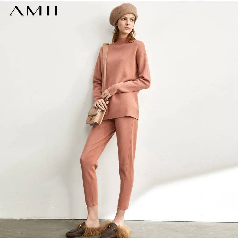 Amii минималистичный корейский модный вязаный костюм женский новый свитер с